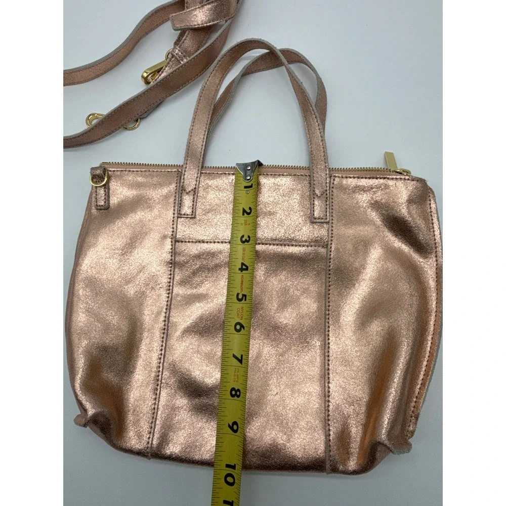 GIGI New York Metallic Rose Gold Leather Tote Crossbody Bag Gold Hardware EUC